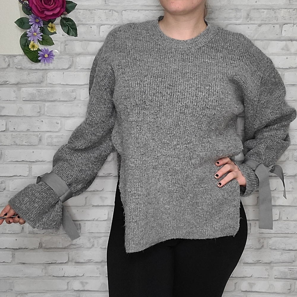 Top Shop Oversized Grey Oversized Cozy Ribbon Sweater